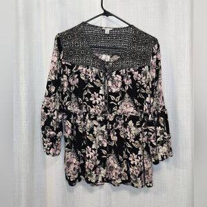 2/$30 Cato XL Floral Black and‎ Pink Women's Top
